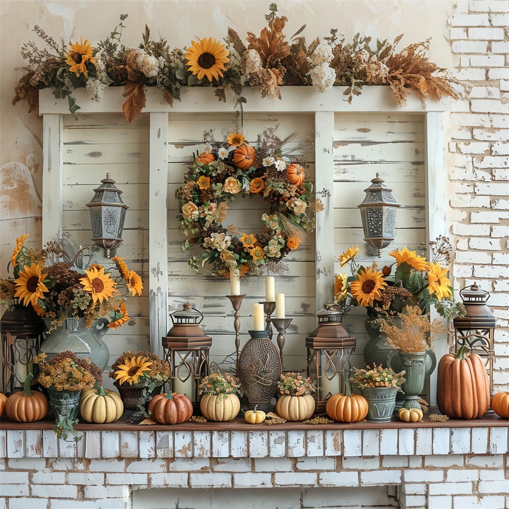 Fall Harvest Mantel Pumpkin Wreath Sunflowers Backdrop UK BRP9-158