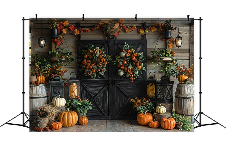 Warm Autumn Wreath Pumpkin-Filled Cozy Backdrop UK BRP9-164