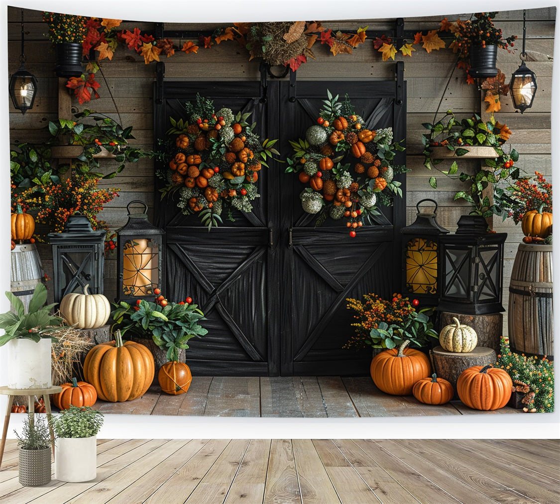 Warm Autumn Wreath Pumpkin-Filled Cozy Backdrop UK BRP9-164