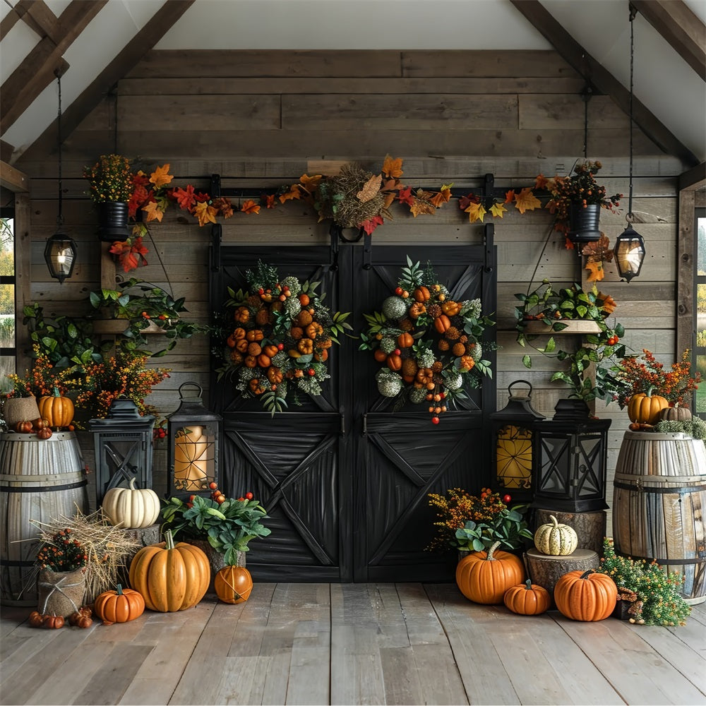 Warm Autumn Wreath Pumpkin-Filled Cozy Backdrop UK BRP9-164