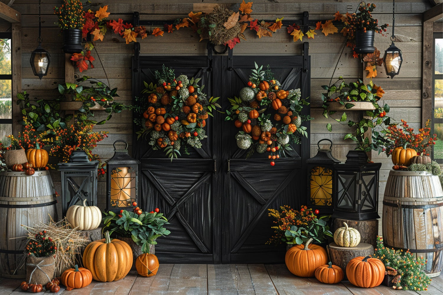 Warm Autumn Wreath Pumpkin-Filled Cozy Backdrop UK BRP9-164