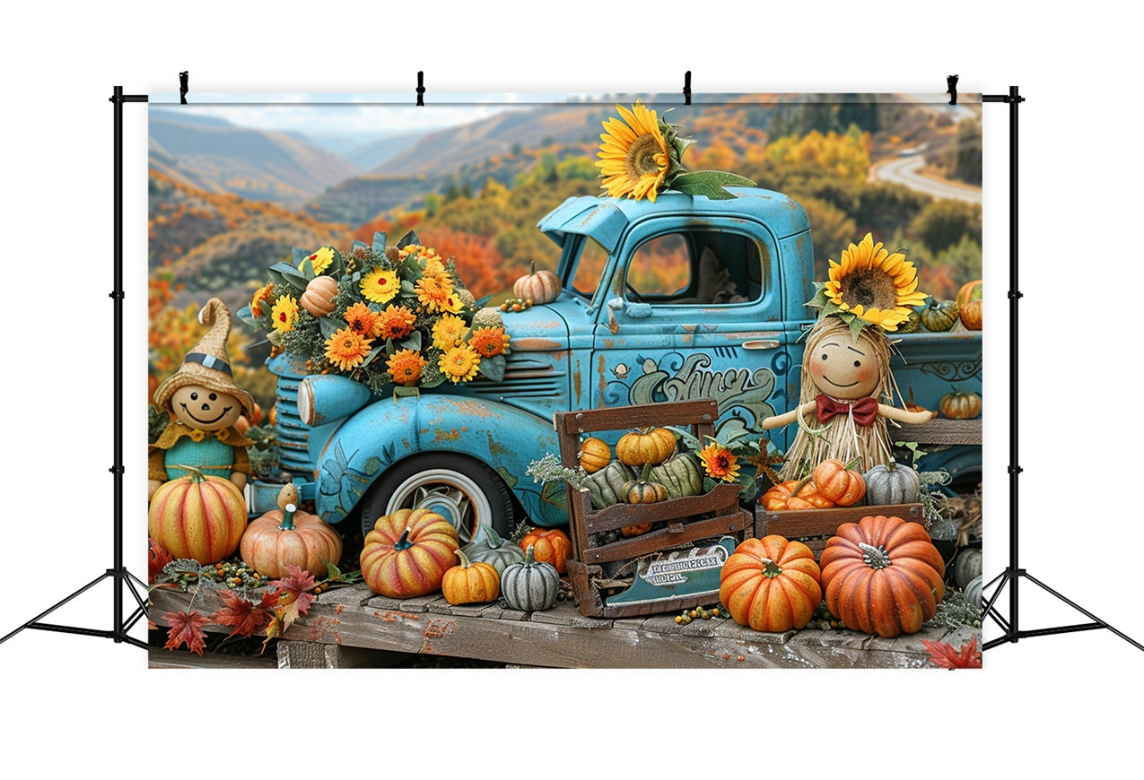 Autumn Harvest Scene Truck Pumpkins Backdrop UK BRP9-170