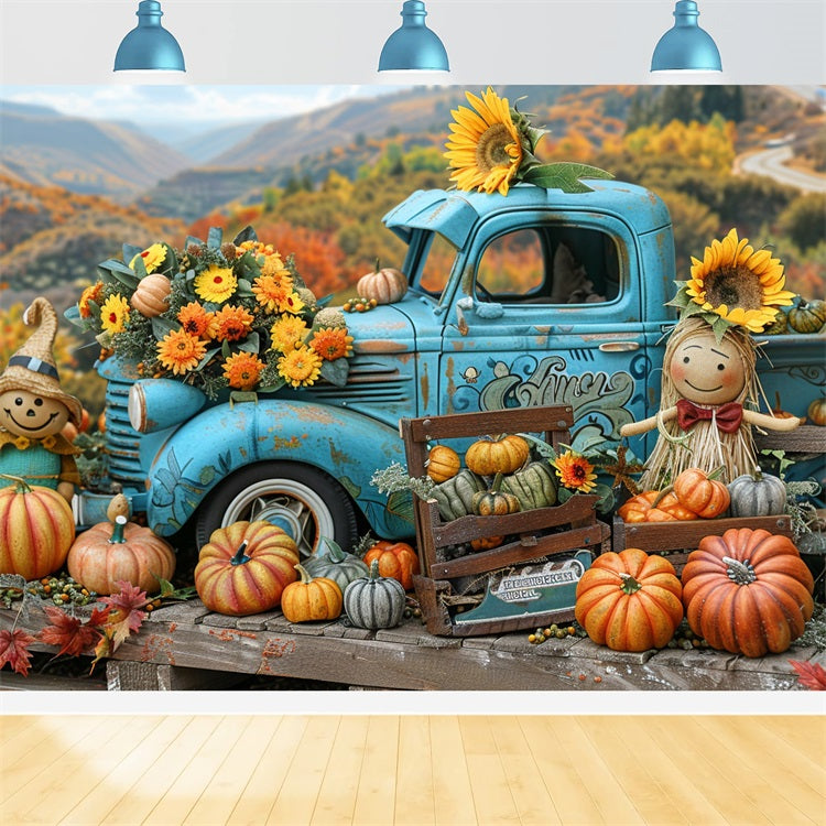 Autumn Harvest Scene Truck Pumpkins Backdrop UK BRP9-170