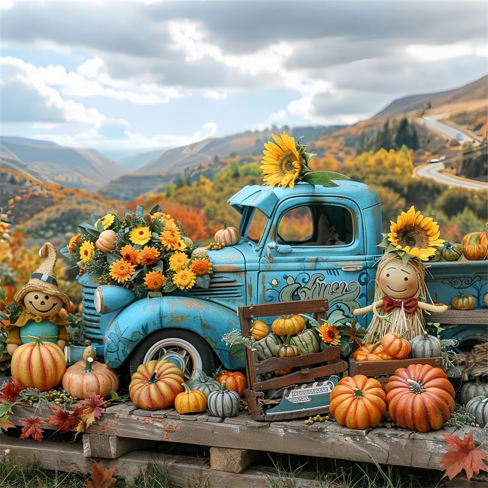 Autumn Harvest Scene Truck Pumpkins Backdrop UK BRP9-170