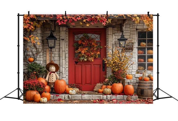 Autumn Harvest Porch Decor Scarecrow Pumpkins Backdrop UK BRP9-171