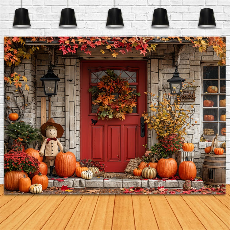 Autumn Harvest Porch Decor Scarecrow Pumpkins Backdrop UK BRP9-171