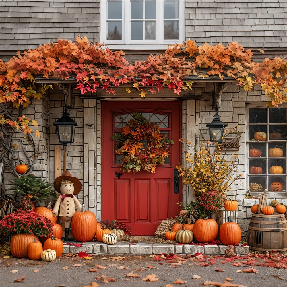 Autumn Harvest Porch Decor Scarecrow Pumpkins Backdrop UK BRP9-171