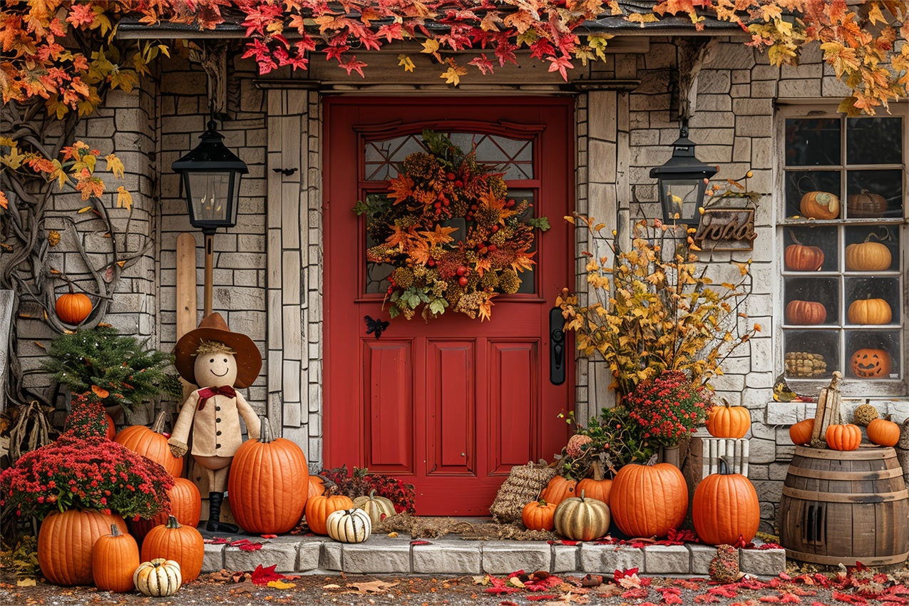 Autumn Harvest Porch Decor Scarecrow Pumpkins Backdrop UK BRP9-171