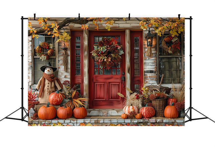 Autumn Porch Decor Pumpkins Wreath Backdrop UK BRP9-173