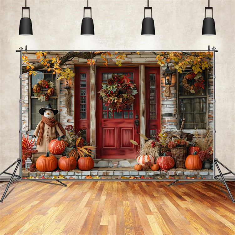 Autumn Porch Decor Pumpkins Wreath Backdrop UK BRP9-173