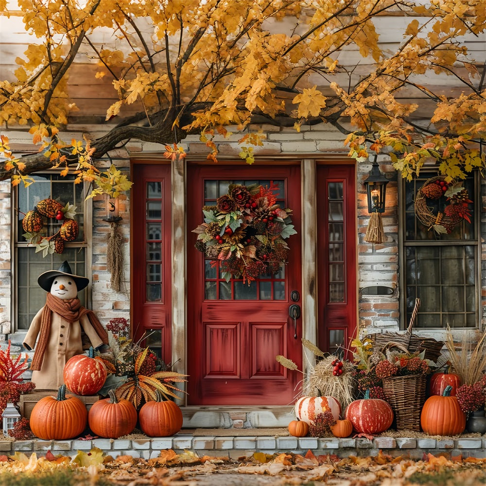 Autumn Porch Decor Pumpkins Wreath Backdrop UK BRP9-173