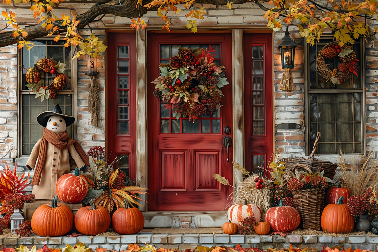 Autumn Porch Decor Pumpkins Wreath Backdrop UK BRP9-173