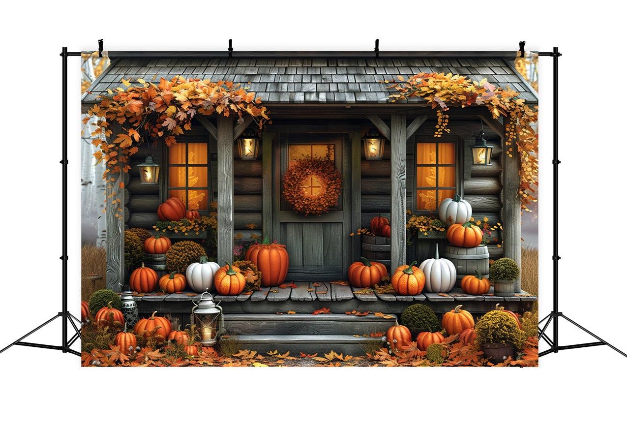 Fall Cabin Pumpkins Autumn Leaves Backdrop UK BRP9-174