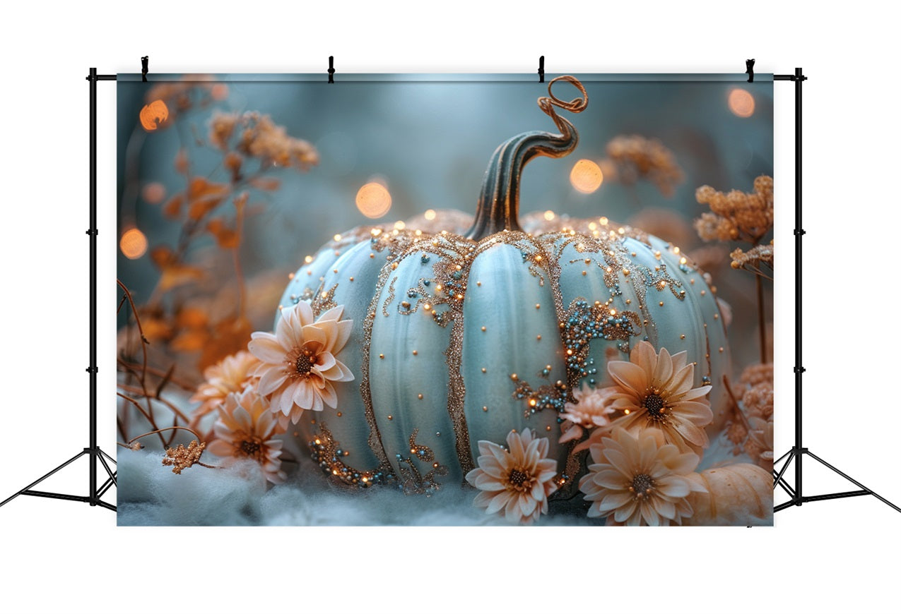 Elegant Sparkling Pumpkin Floral Accents Fall Backdrop UK BRP9-179