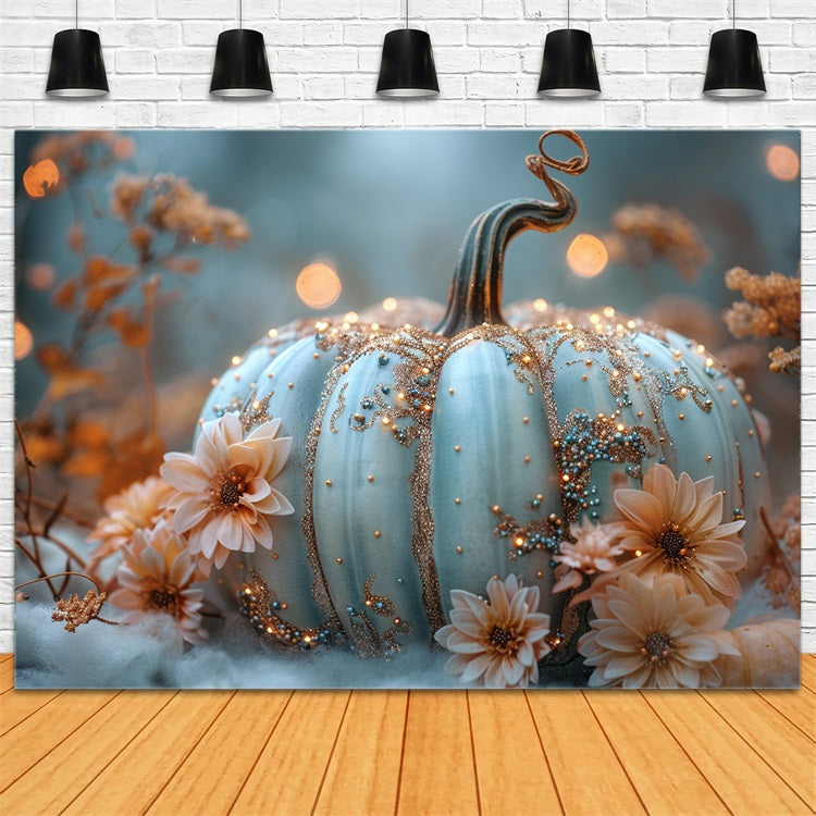 Elegant Sparkling Pumpkin Floral Accents Fall Backdrop UK BRP9-179