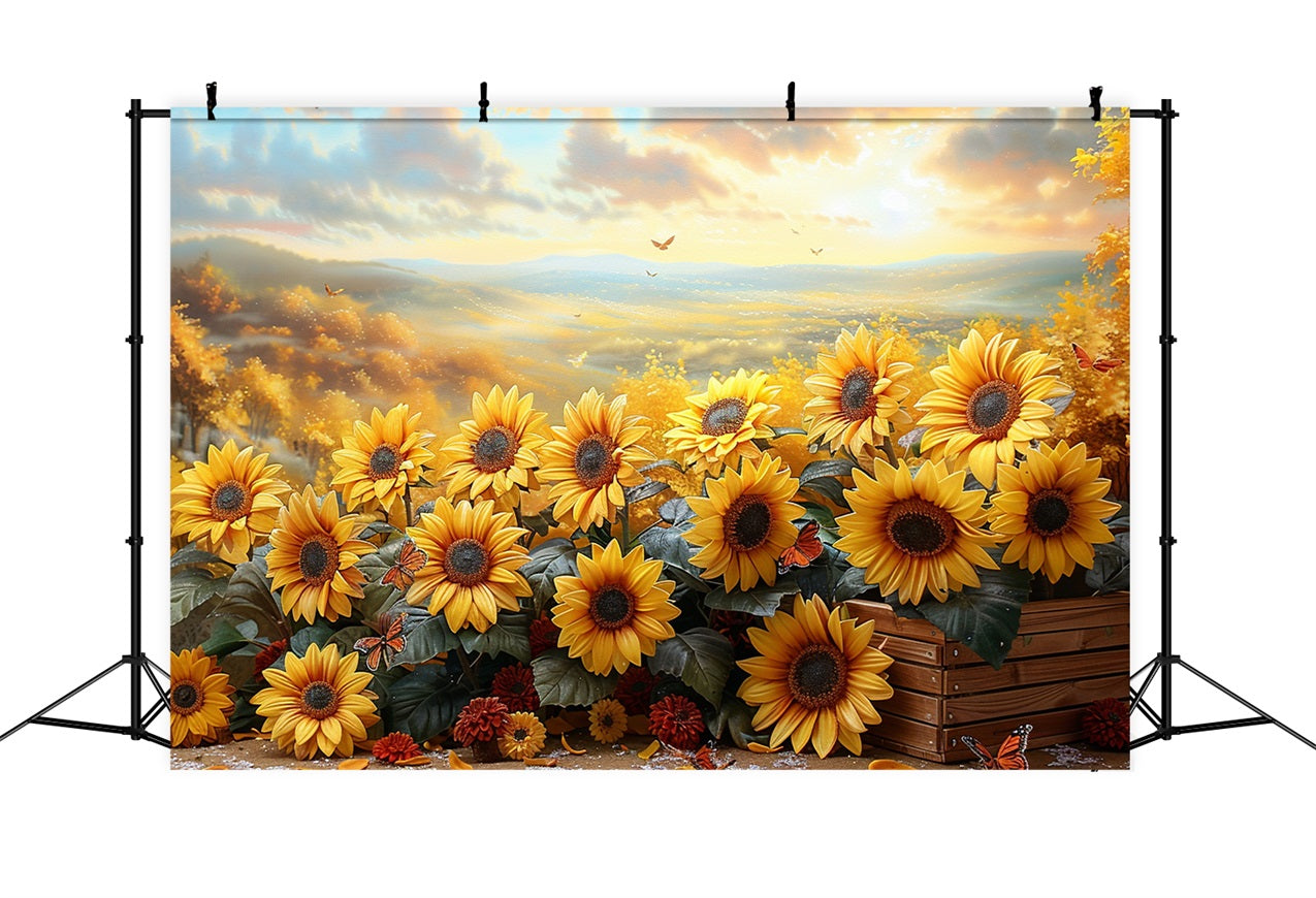 Golden Sunflower Field Autumn Sunset Glow Backdrop UK BRP9-181