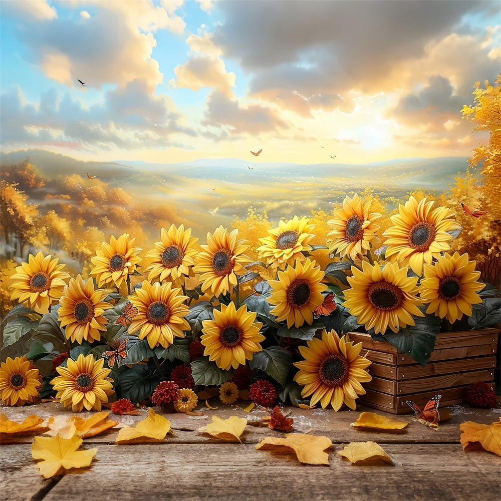 Golden Sunflower Field Autumn Sunset Glow Backdrop UK BRP9-181