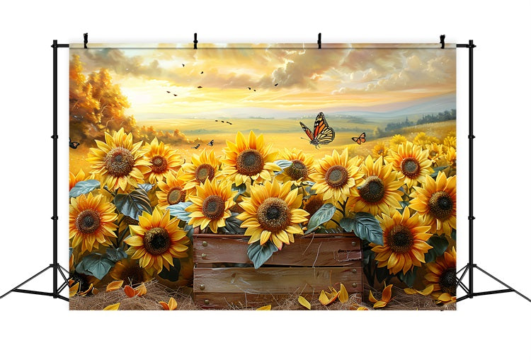 Sunflower Garden Autumn Light Butterflies Backdrop UK BRP9-182