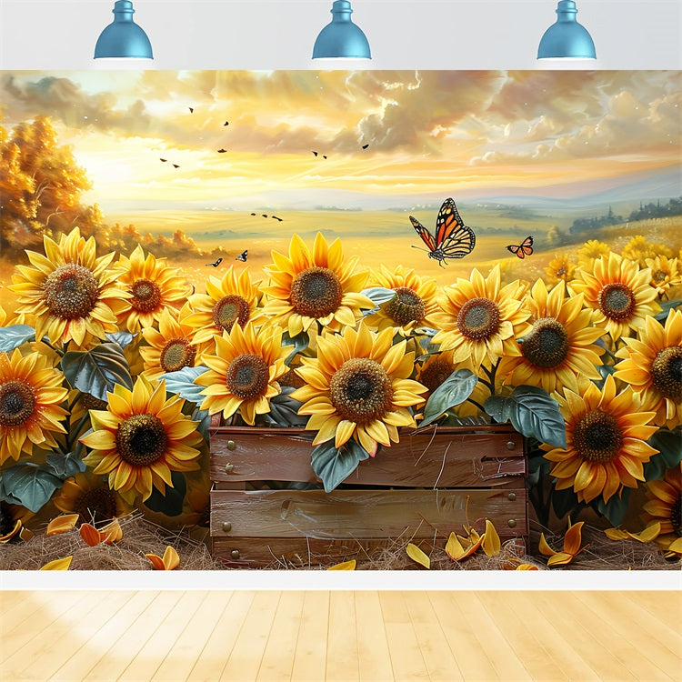 Sunflower Garden Autumn Light Butterflies Backdrop UK BRP9-182