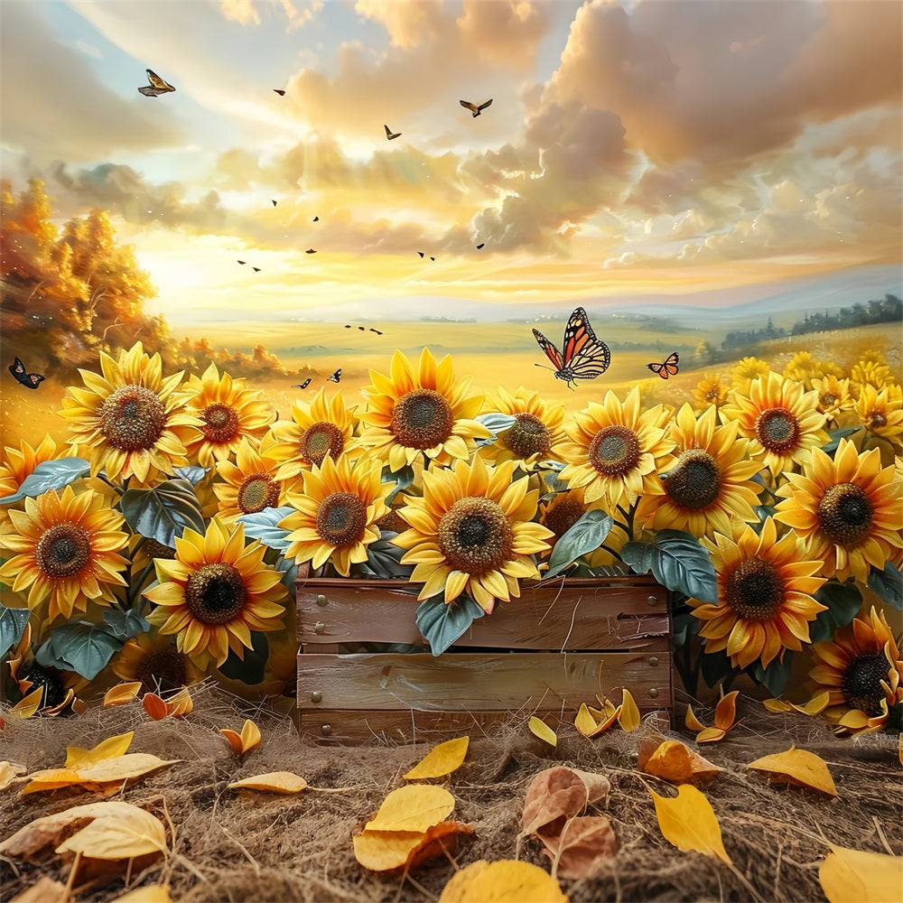 Sunflower Garden Autumn Light Butterflies Backdrop UK BRP9-182