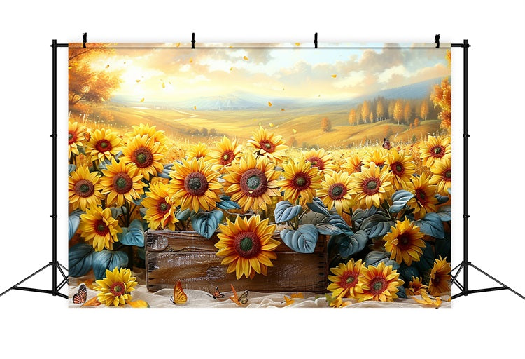 Autumn Sunflowers Falling Petals Warm Light Backdrop UK BRP9-184