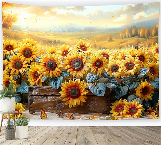 Autumn Sunflowers Falling Petals Warm Light Backdrop UK BRP9-184