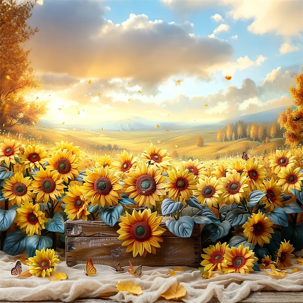 Autumn Sunflowers Falling Petals Warm Light Backdrop UK BRP9-184