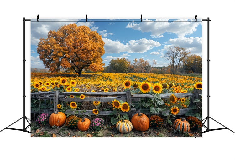 Autumn Sunflower Field Large Tree Pumpkins Backdrop UK BRP9-186