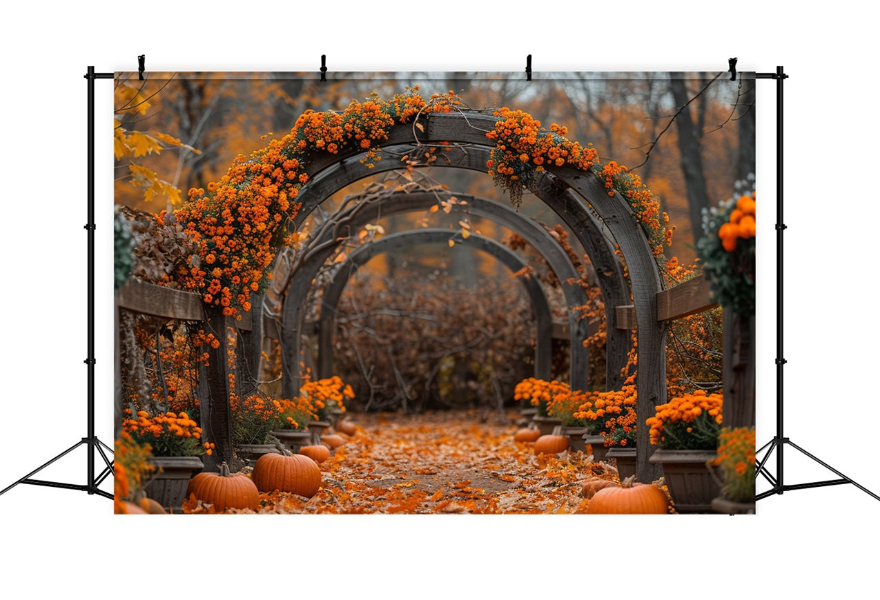 Autumn Floral Archway Pumpkins Falling Leaves Backdrop UK BRP9-188