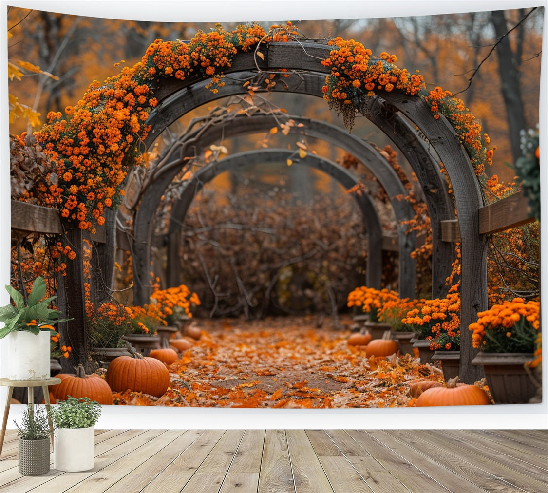 Autumn Floral Archway Pumpkins Falling Leaves Backdrop UK BRP9-188