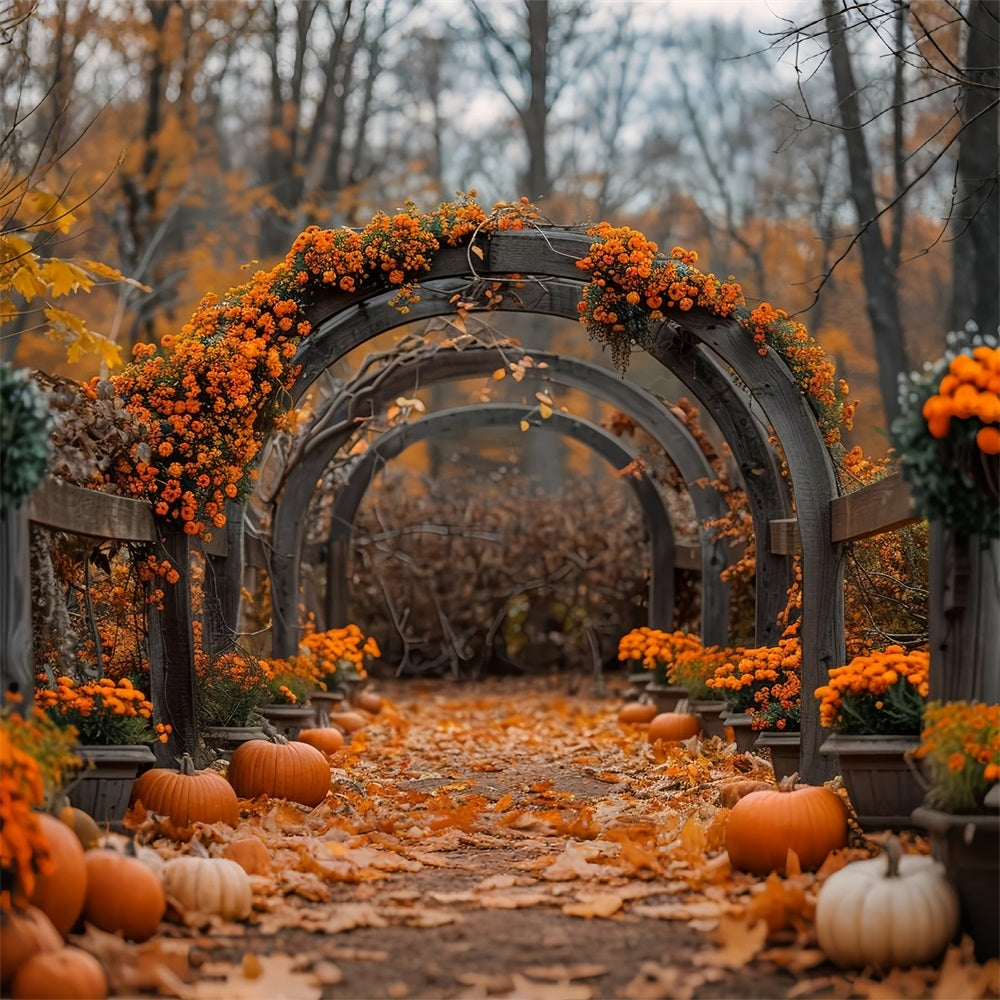 Autumn Floral Archway Pumpkins Falling Leaves Backdrop UK BRP9-188