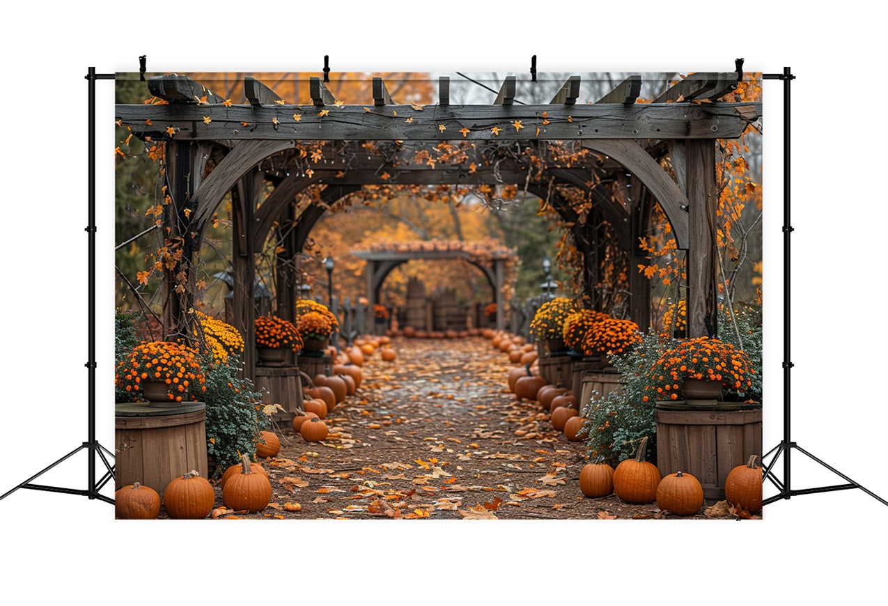 Charming Fall Pathway Pumpkins Flowering Arches Backdrop UK BRP9-190