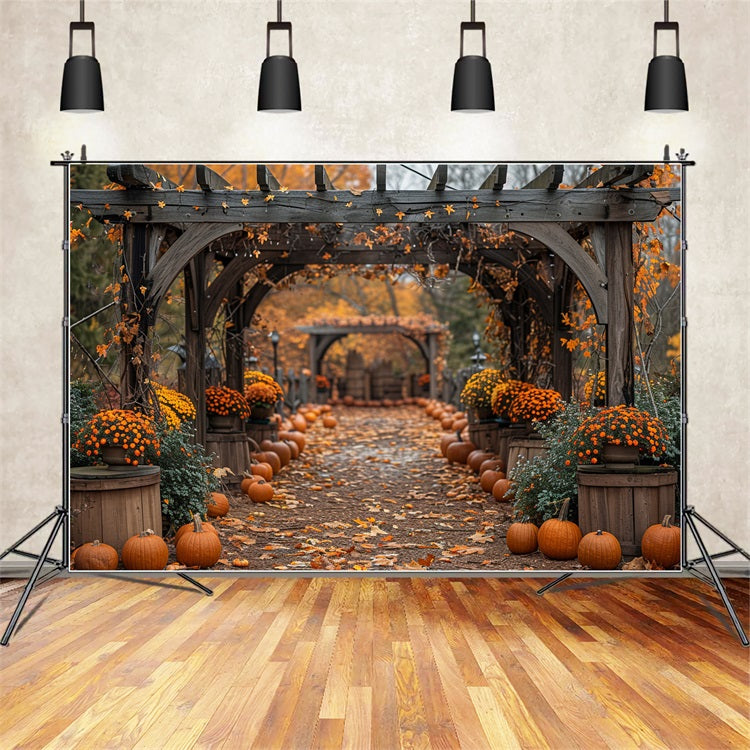 Charming Fall Pathway Pumpkins Flowering Arches Backdrop UK BRP9-190