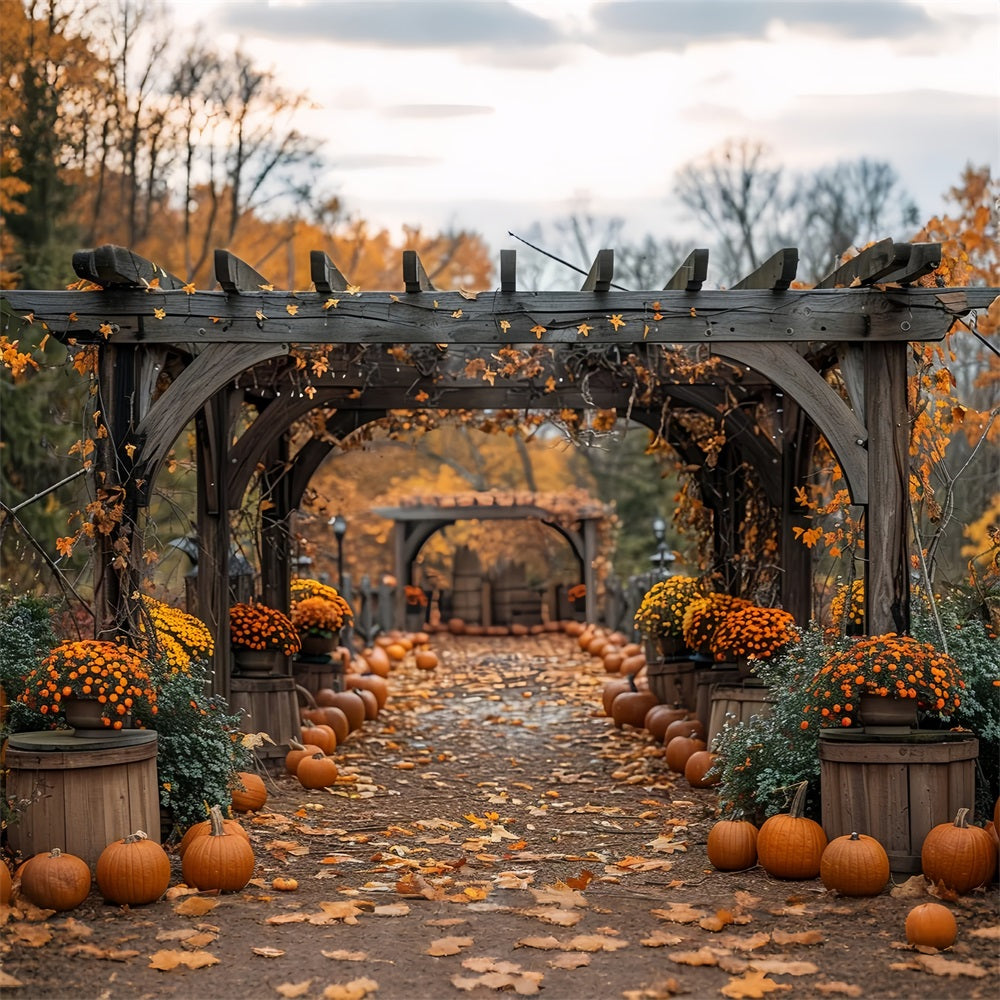 Charming Fall Pathway Pumpkins Flowering Arches Backdrop UK BRP9-190