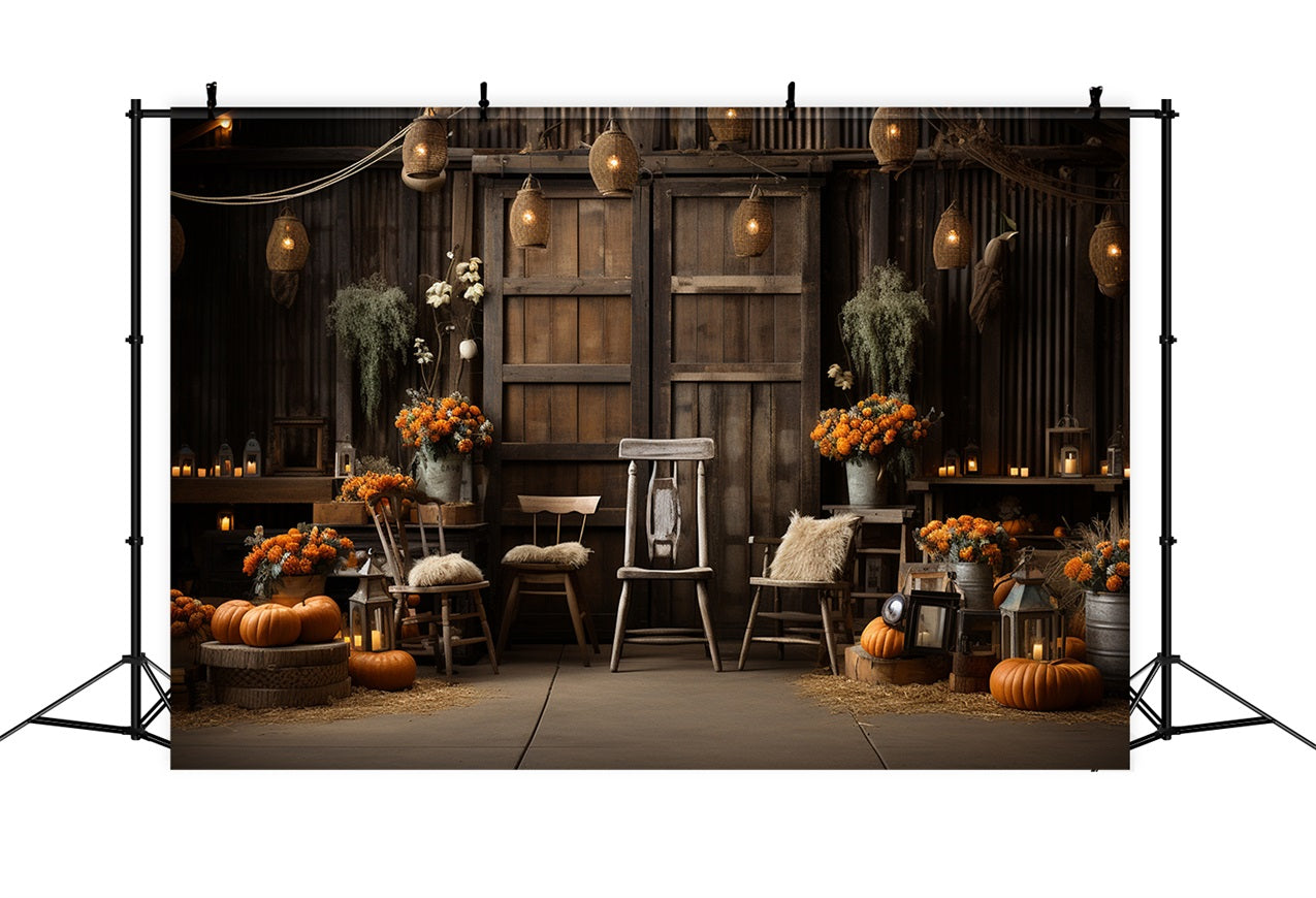 Cozy Autumn Indoor Pumpkins Warm Lighting Backdrop UK BRP9-191