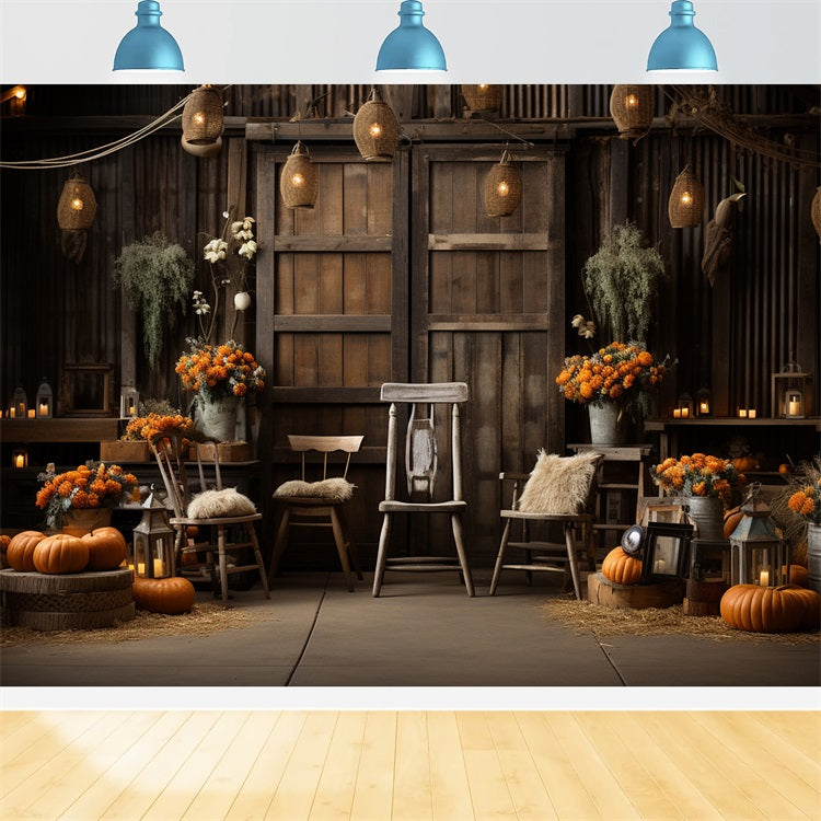 Cozy Autumn Indoor Pumpkins Warm Lighting Backdrop UK BRP9-191