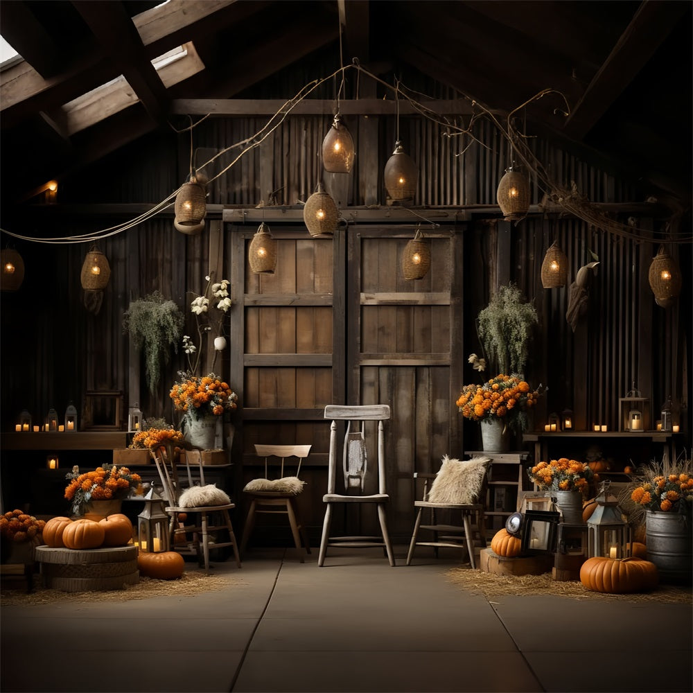 Cozy Autumn Indoor Pumpkins Warm Lighting Backdrop UK BRP9-191