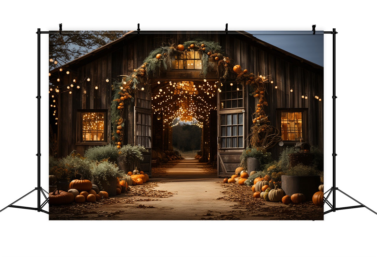 Glowing Barn Entrance Fall Pumpkins Backdrop UK BRP9-192