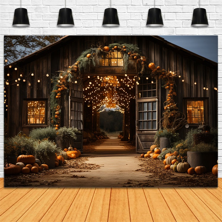 Glowing Barn Entrance Fall Pumpkins Backdrop UK BRP9-192