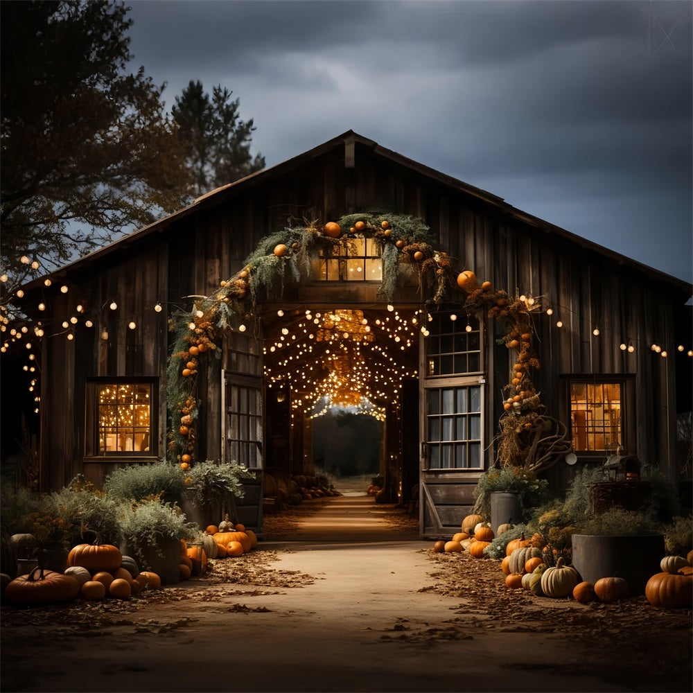 Glowing Barn Entrance Fall Pumpkins Backdrop UK BRP9-192