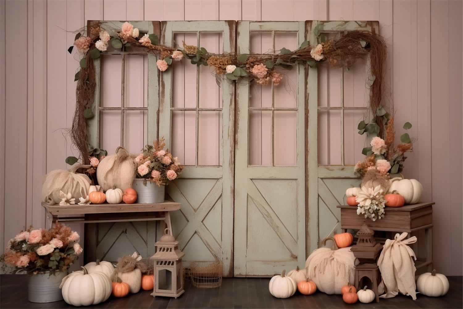 Autumn Floral Pumpkin Styled Window Backdrop UK BRP9-197