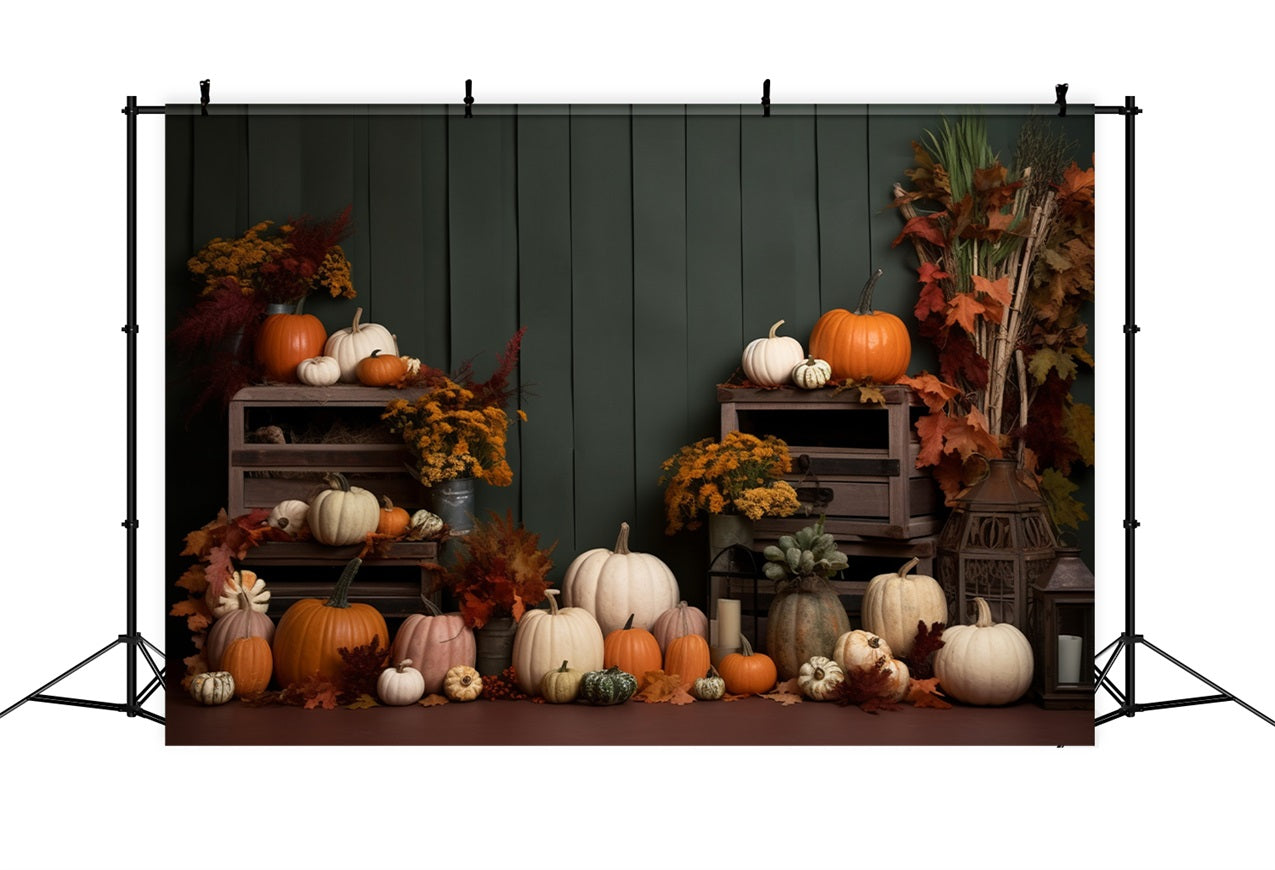 Green Panel Autumn Harvest Pumpkins Backdrop UK BRP9-200