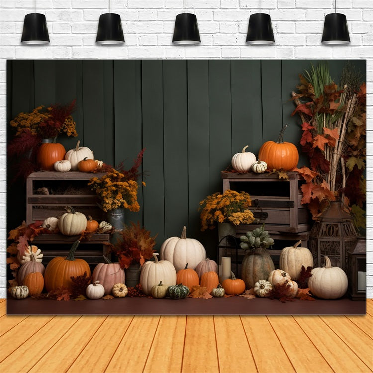 Green Panel Autumn Harvest Pumpkins Backdrop UK BRP9-200