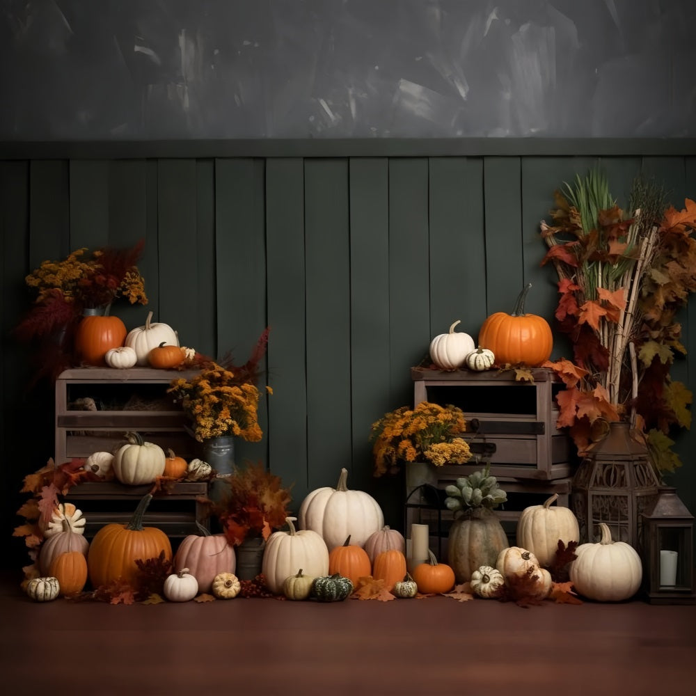 Green Panel Autumn Harvest Pumpkins Backdrop UK BRP9-200