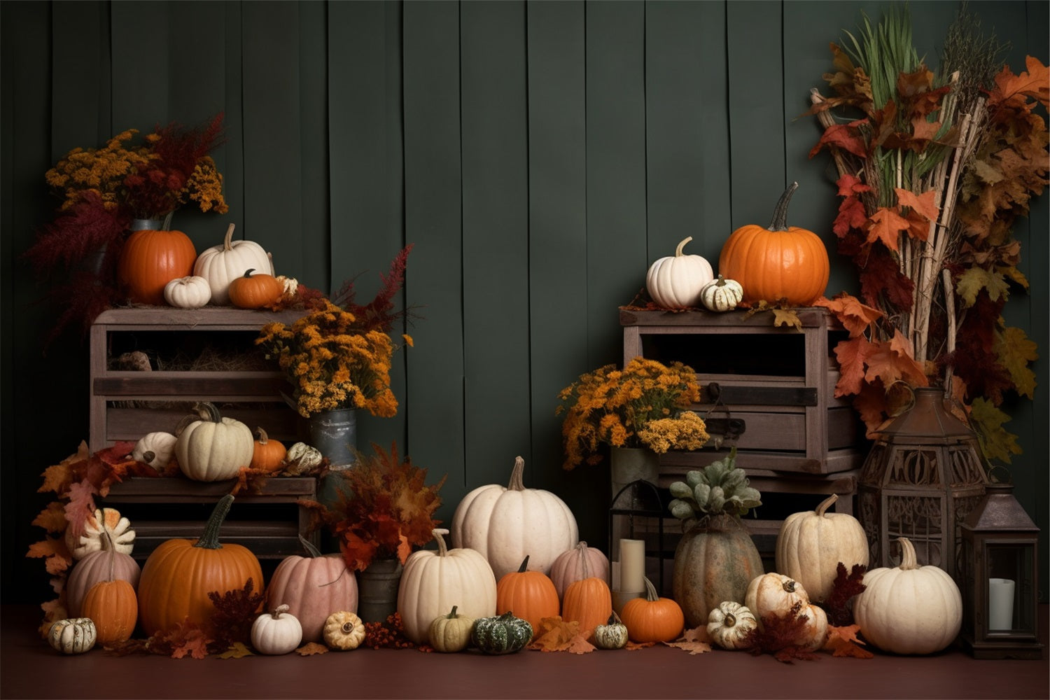 Green Panel Autumn Harvest Pumpkins Backdrop UK BRP9-200