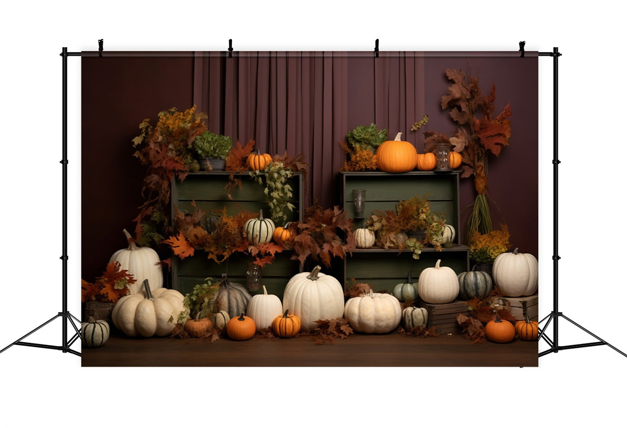 Cozy Fall Display Pumpkins Leaves Backdrop UK BRP9-201