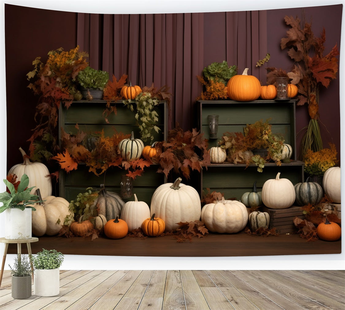 Cozy Fall Display Pumpkins Leaves Backdrop UK BRP9-201