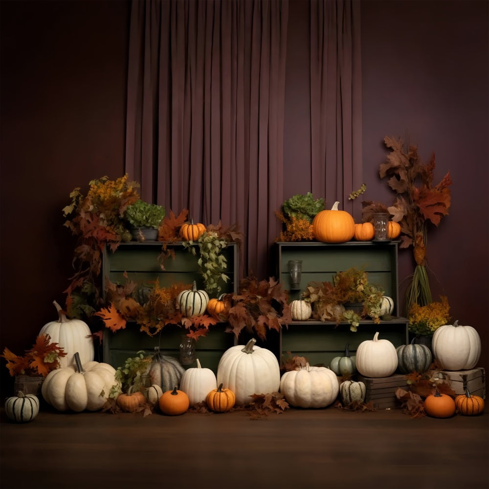 Cozy Fall Display Pumpkins Leaves Backdrop UK BRP9-201