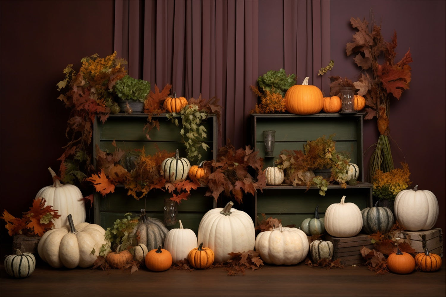 Cozy Fall Display Pumpkins Leaves Backdrop UK BRP9-201