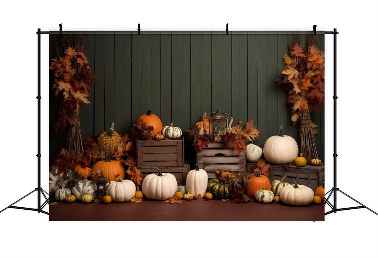 Cozy Farmhouse Pumpkins Autumn Leaves Backdrop UK BRP9-202